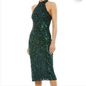 New MAC DUGGAL Halter Midi Dress Bottle Green SZ 4